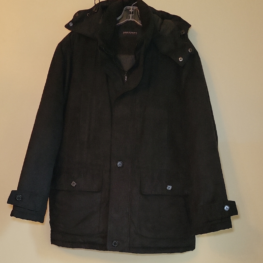 Aberdeen Sportswear Mens Faux Suede Field Jacket Removable Hood Black Size M
